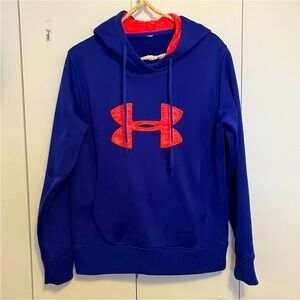 Under Armour Hoodie Womens Blue And Pink Embroidered Pullover- medium